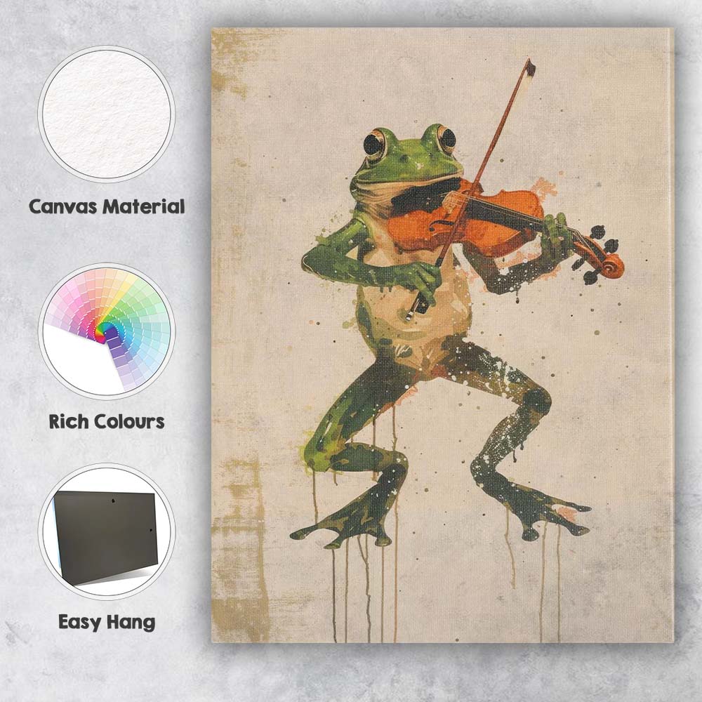 Whimsical Frog Playing Violin Watercolour Animal Musician Canvas Wall Art Print Decor Picture Ready to Hang