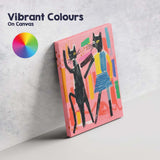 Playful Black Cats Dancing Colourful Abstract Canvas Wall Art Print Decor Picture Ready to Hang