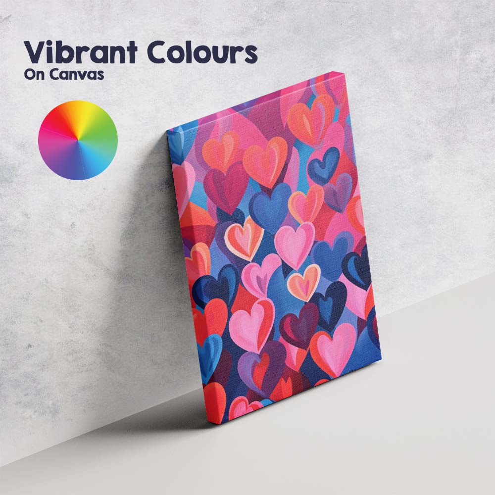 Vibrant Pink Blue Abstract Heart Pattern Contemporary Pop Art Canvas Wall Art Print Decor Picture Ready to Hang