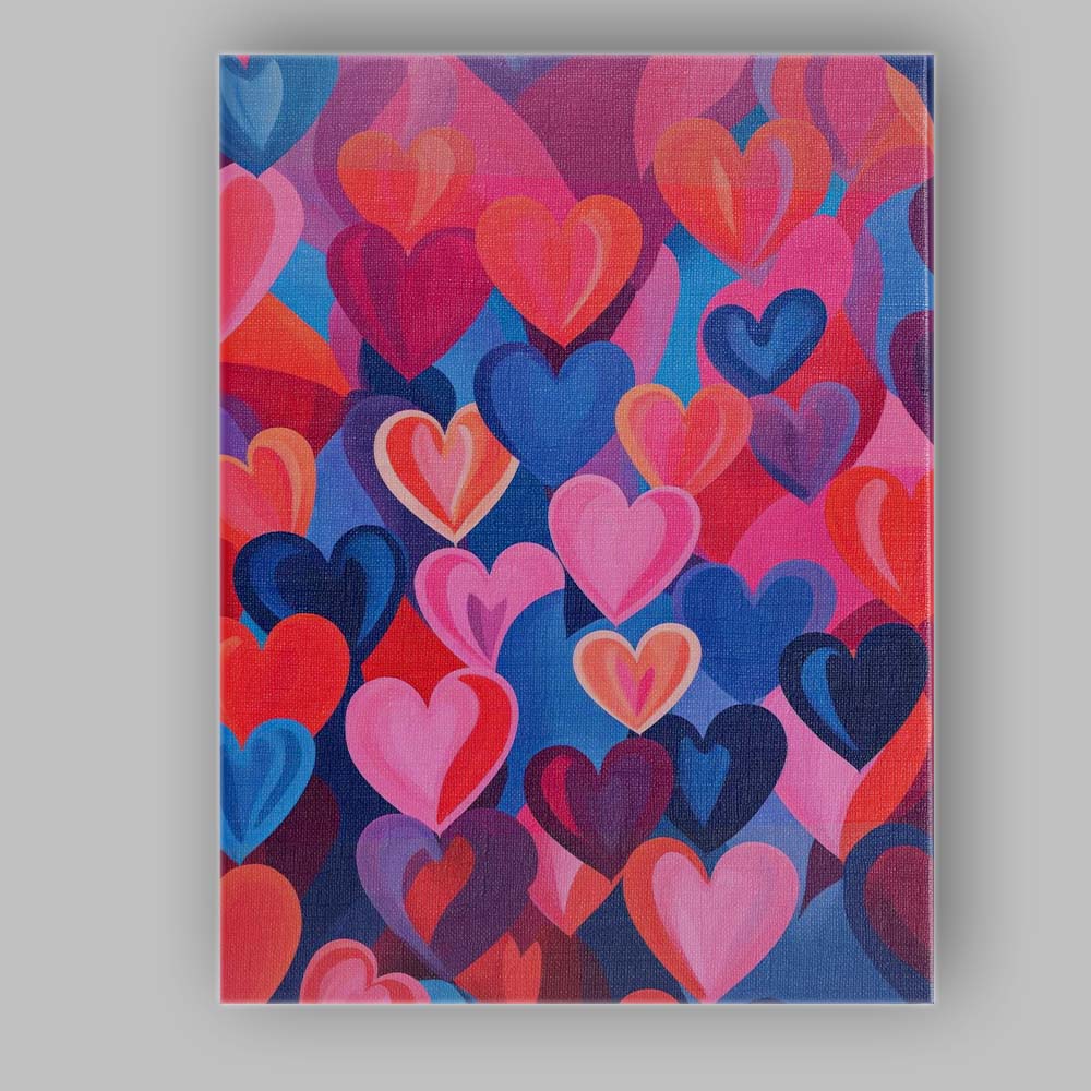 Vibrant Pink Blue Abstract Heart Pattern Contemporary Pop Art Canvas Wall Art Print Decor Picture Ready to Hang