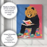 Modern Pop Art Lion Reading Book Whimsical Animal Illustration Canvas Wall Art Print Decor Picture Ready to Hang
