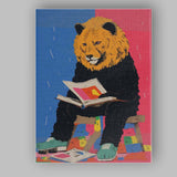 Modern Pop Art Lion Reading Book Whimsical Animal Illustration Canvas Wall Art Print Decor Picture Ready to Hang