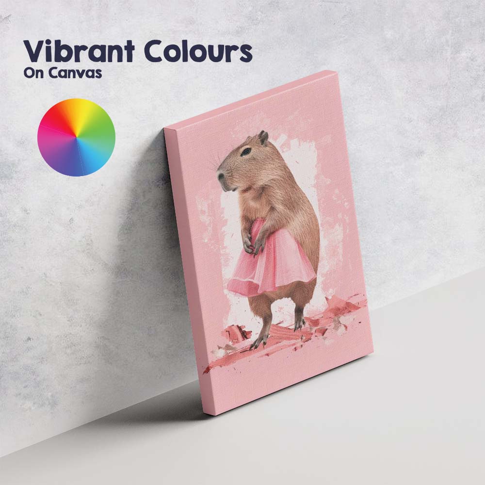 Cute Capybara Wearing Pink Ballet Tutu Whimsical Animal Portrait Canvas Wall Art Print Decor Picture Ready to Hang