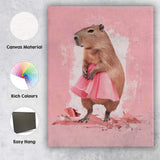 Cute Capybara Wearing Pink Ballet Tutu Whimsical Animal Portrait Canvas Wall Art Print Decor Picture Ready to Hang