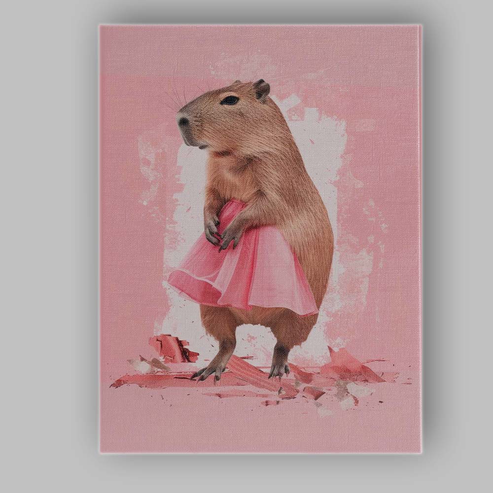 Cute Capybara Wearing Pink Ballet Tutu Whimsical Animal Portrait Canvas Wall Art Print Decor Picture Ready to Hang