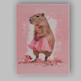 Cute Capybara Wearing Pink Ballet Tutu Whimsical Animal Portrait Canvas Wall Art Print Decor Picture Ready to Hang