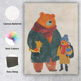 Cosy Bear Parent And Child Winter Family Illustration Canvas Wall Art Print Decor Picture Ready to Hang