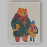 Cosy Bear Parent And Child Winter Family Illustration Canvas Wall Art Print Decor Picture Ready to Hang
