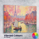 Abstract Autumn Paris Riverside Sailboat Eiffel Tower Impressionist Cityscape Canvas Wall Art Print Decor Picture Ready to Hang