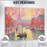 Abstract Autumn Paris Riverside Sailboat Eiffel Tower Impressionist Cityscape Canvas Wall Art Print Decor Picture Ready to Hang