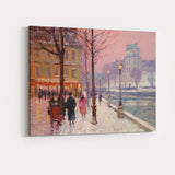 Romantic Snowy European City Street Winter Impressionist Landscape Canvas Wall Art Print Decor Picture Ready to Hang