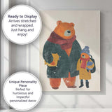 Cosy Bear Parent And Child Winter Family Illustration Canvas Wall Art Print Decor Picture Ready to Hang