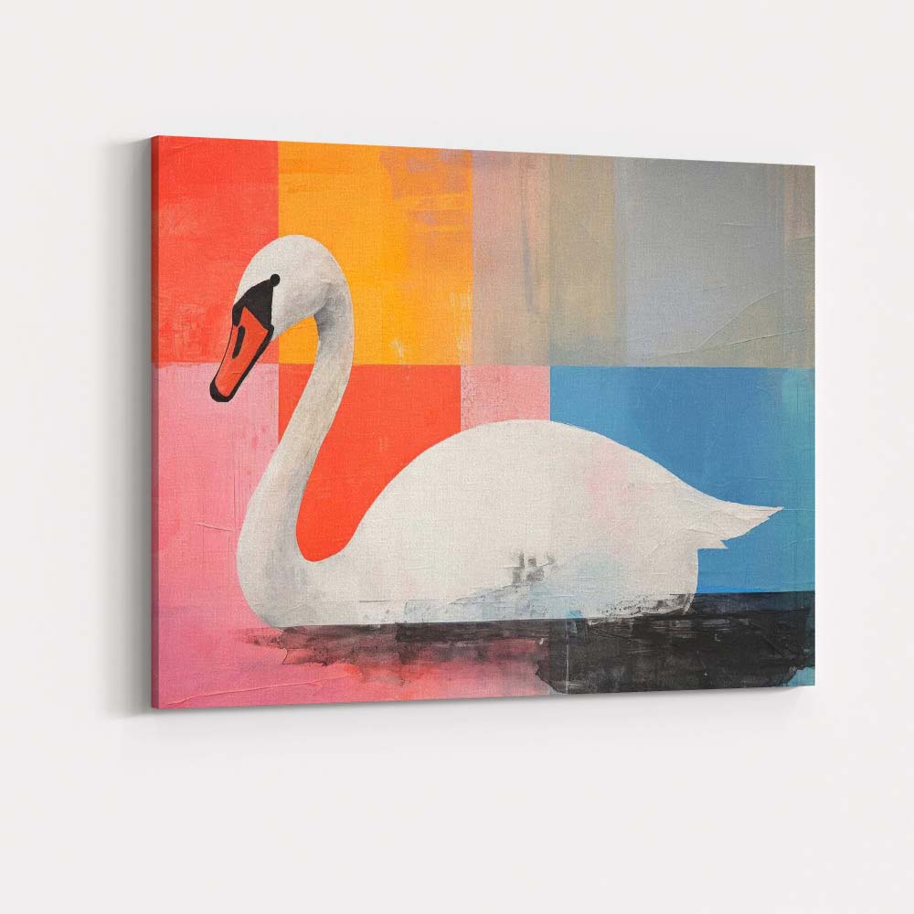 Contemporary White Swan Abstract Colour Block Modern Canvas Wall Art Print Decor Picture Ready to Hang