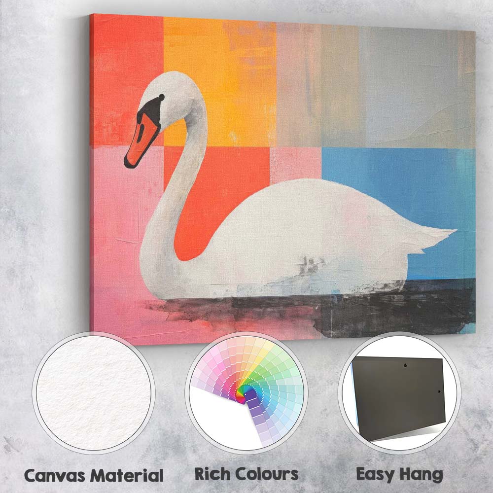 Contemporary White Swan Abstract Colour Block Modern Canvas Wall Art Print Decor Picture Ready to Hang