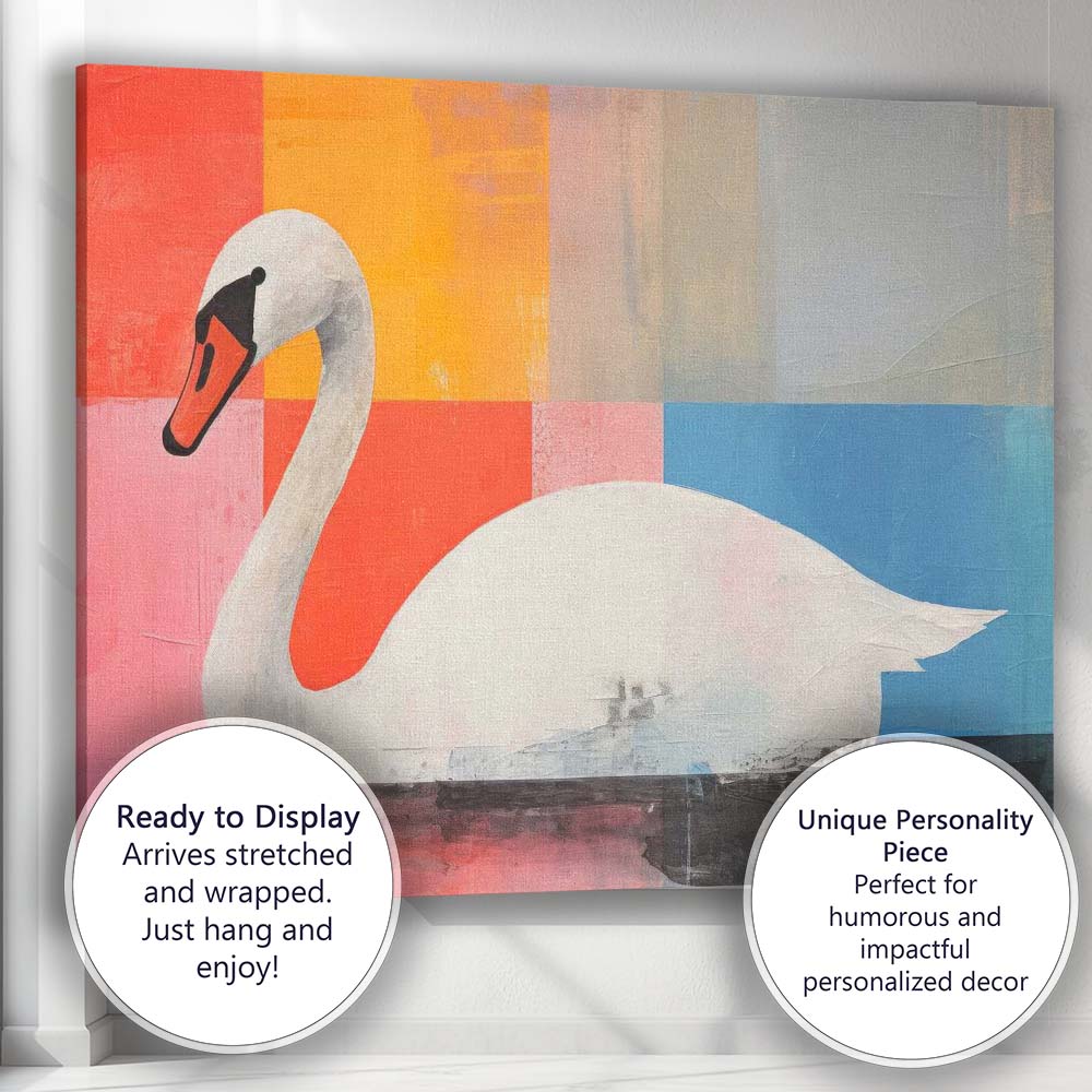 Contemporary White Swan Abstract Colour Block Modern Canvas Wall Art Print Decor Picture Ready to Hang