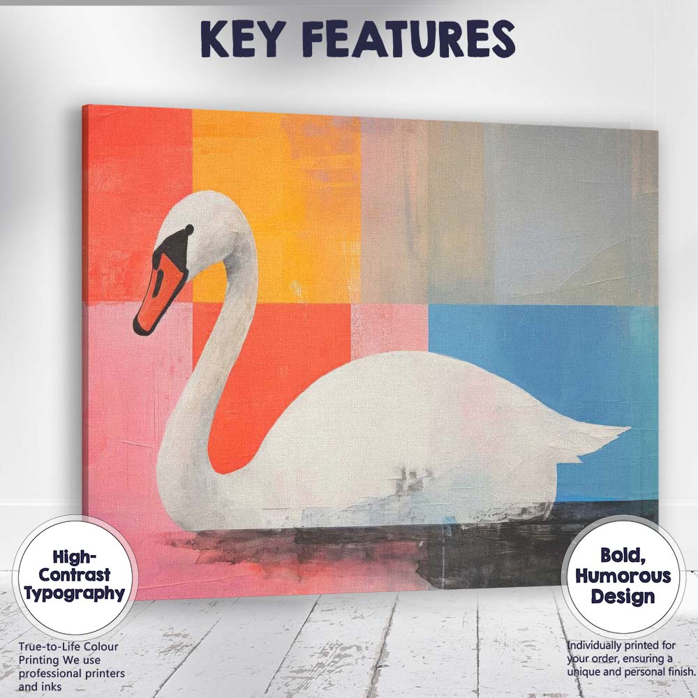 Contemporary White Swan Abstract Colour Block Modern Canvas Wall Art Print Decor Picture Ready to Hang