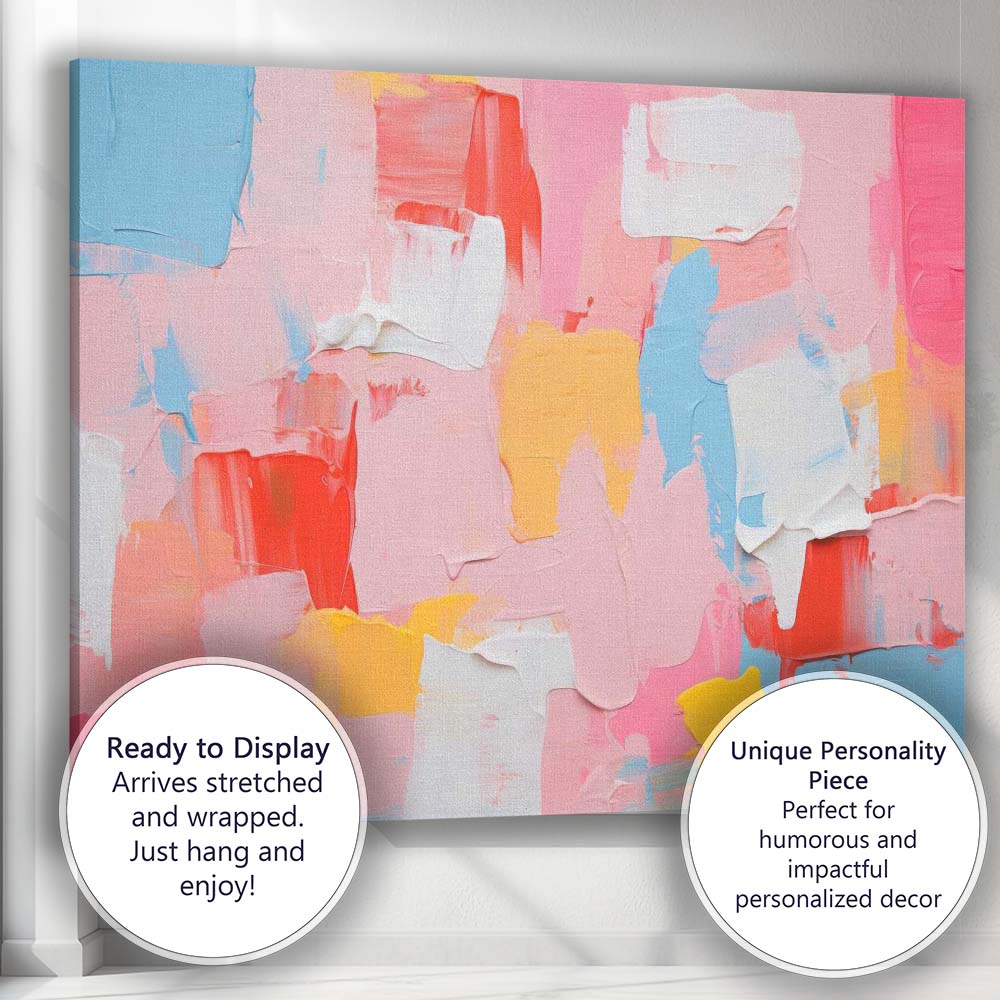 Pastel Pink Blue Abstract Palette Knife Textured Painting Canvas Wall Art Print Decor Picture Ready to Hang