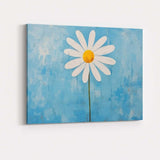 Minimalist White Daisy Sky Blue Textured Floral Canvas Wall Art Print Decor Picture Ready to Hang