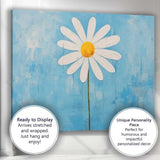 Minimalist White Daisy Sky Blue Textured Floral Canvas Wall Art Print Decor Picture Ready to Hang