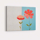 Scandinavian Modern Pink Red Floral Botanical Illustration Canvas Wall Art Print Decor Picture Ready to Hang