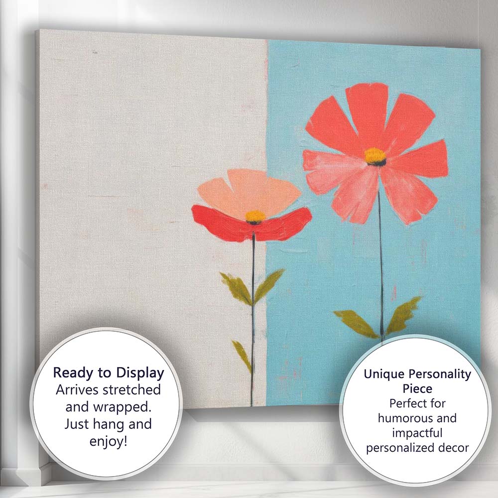 Scandinavian Modern Pink Red Floral Botanical Illustration Canvas Wall Art Print Decor Picture Ready to Hang