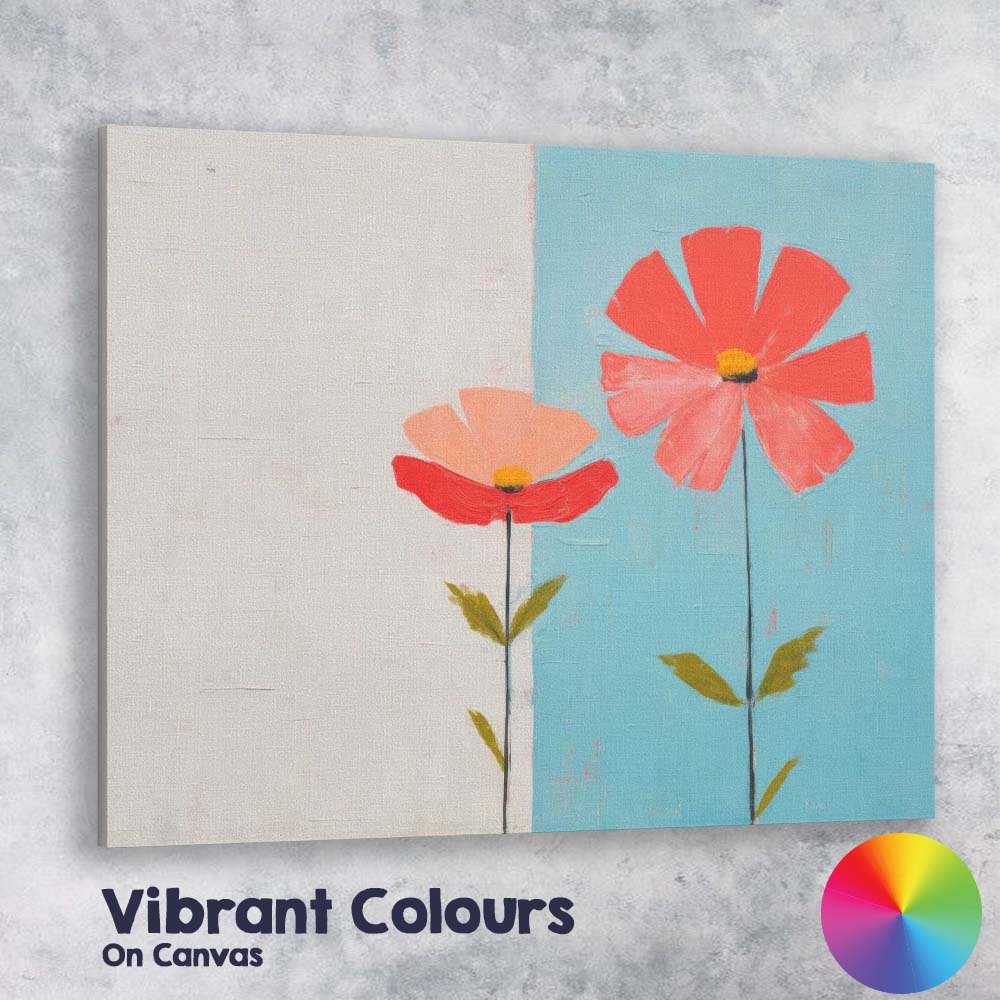 Scandinavian Modern Pink Red Floral Botanical Illustration Canvas Wall Art Print Decor Picture Ready to Hang