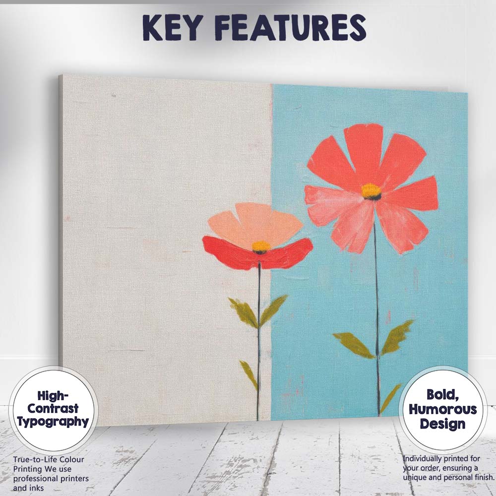Scandinavian Modern Pink Red Floral Botanical Illustration Canvas Wall Art Print Decor Picture Ready to Hang