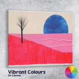 Minimalist Pink Landscape Blue Sun Contemporary Abstract Canvas Wall Art Print Decor Picture Ready to Hang