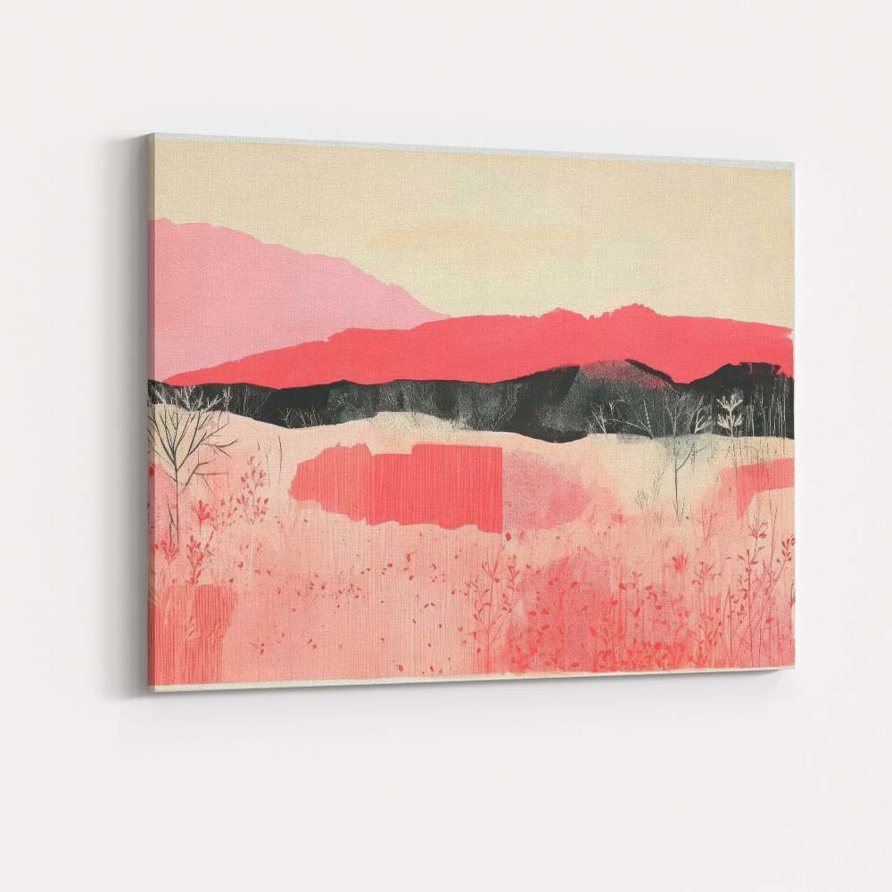Abstract Pink Layered Mountain Landscape Contemporary Canvas Wall Art Print Decor Picture Ready to Hang