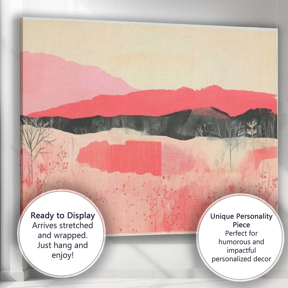Abstract Pink Layered Mountain Landscape Contemporary Canvas Wall Art Print Decor Picture Ready to Hang