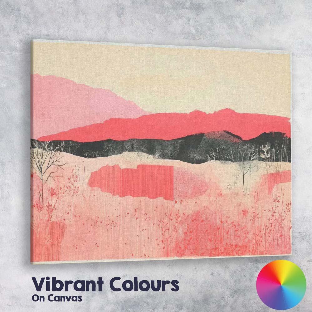 Abstract Pink Layered Mountain Landscape Contemporary Canvas Wall Art Print Decor Picture Ready to Hang