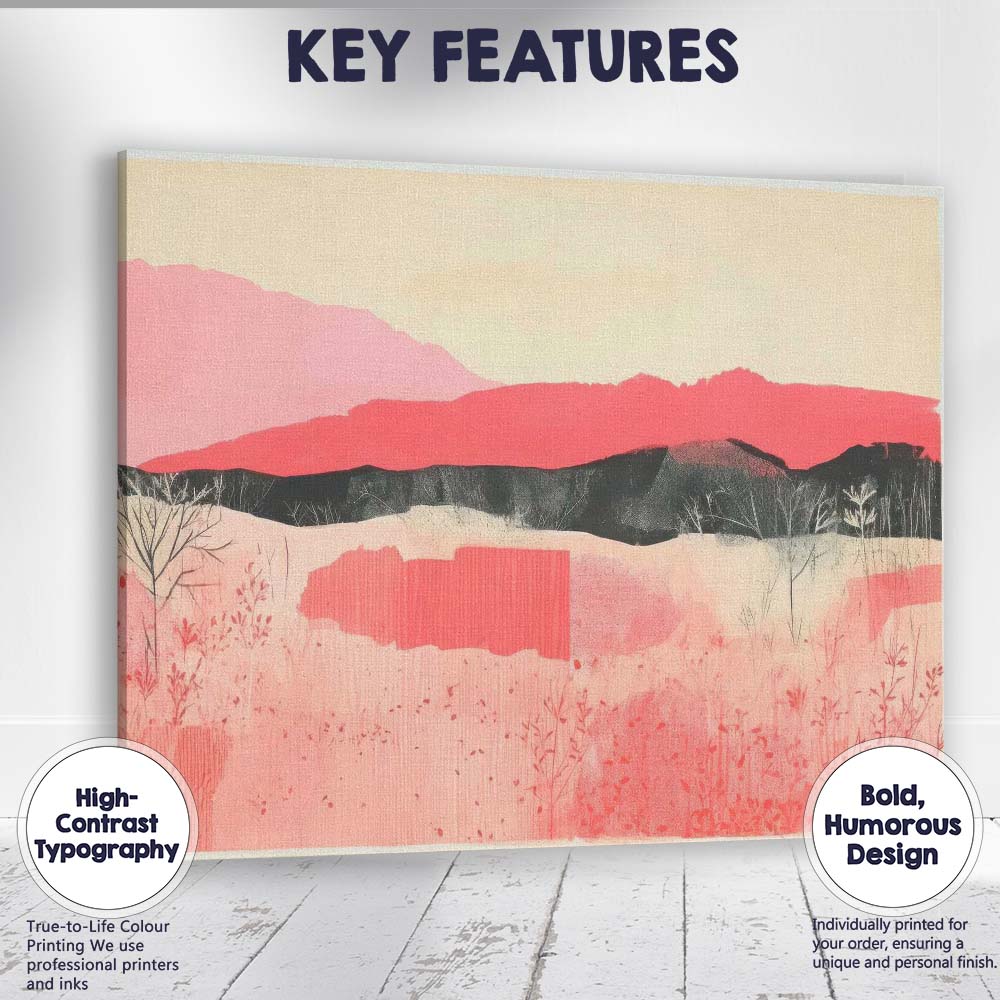 Abstract Pink Layered Mountain Landscape Contemporary Canvas Wall Art Print Decor Picture Ready to Hang