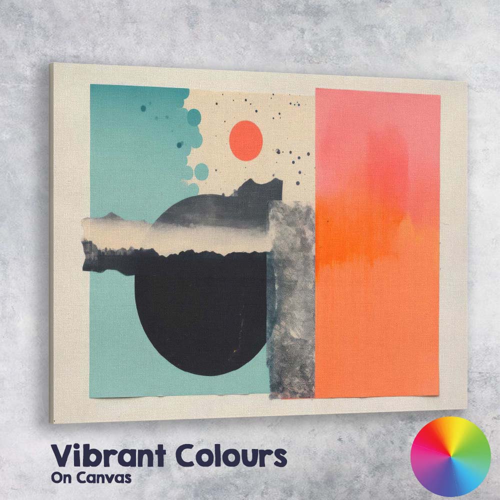 Abstract Geometric Black Circle Coral Sun Modern Minimalist Canvas Wall Art Print Decor Picture Ready to Hang