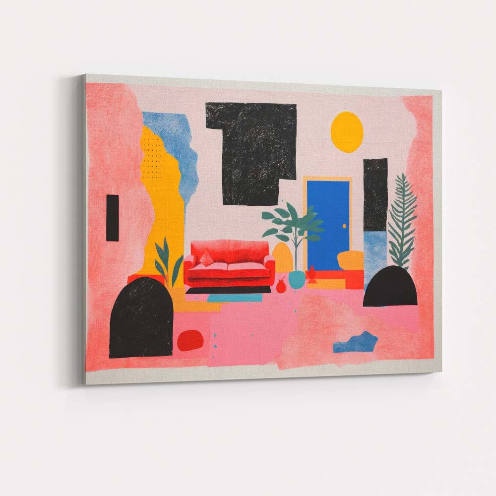 Colourful Contemporary Living Room Interior Abstract Illustration Canvas Wall Art Print Decor Picture Ready to Hang