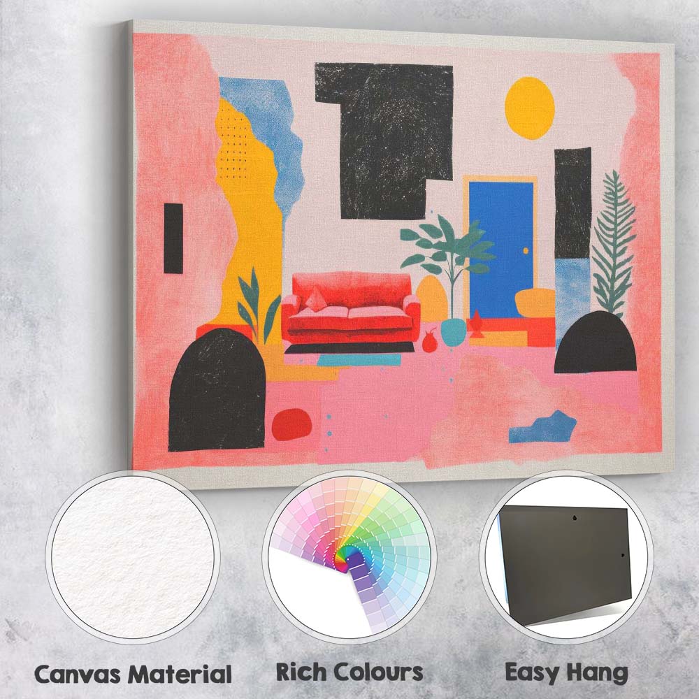 Colourful Contemporary Living Room Interior Abstract Illustration Canvas Wall Art Print Decor Picture Ready to Hang