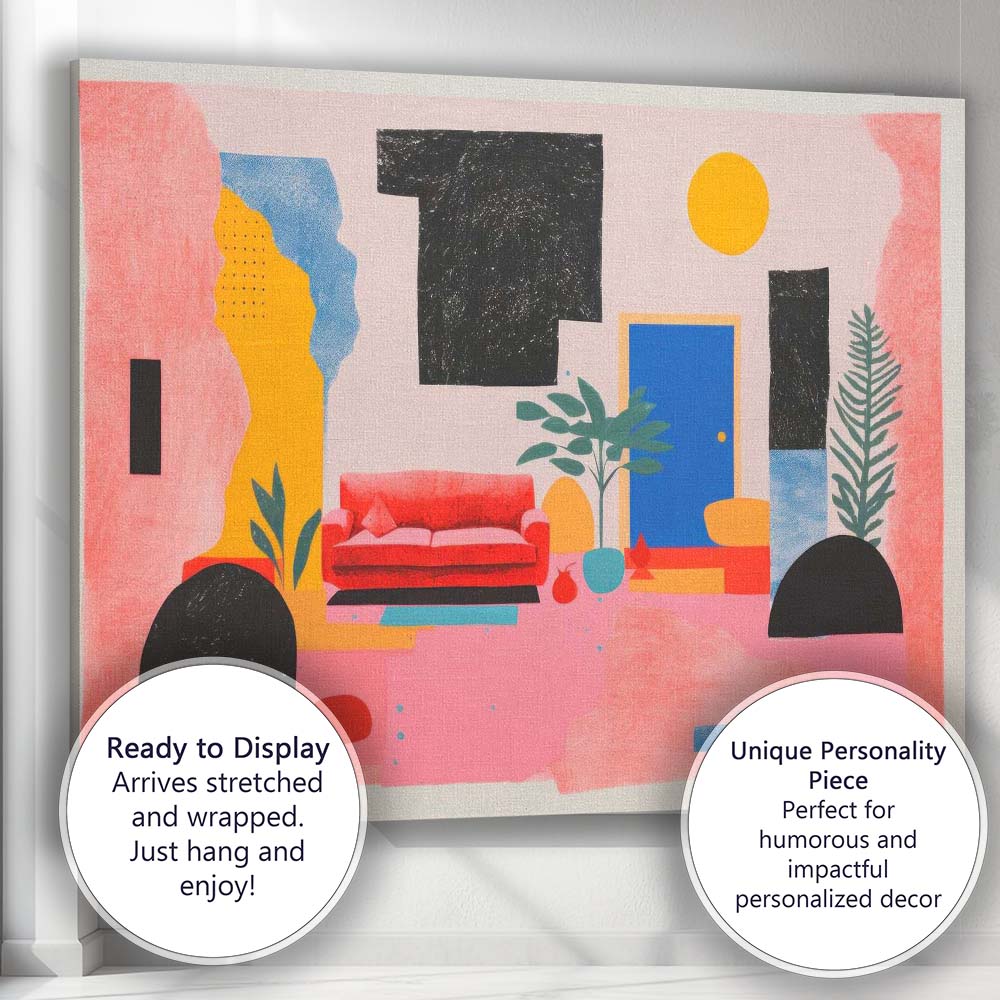 Colourful Contemporary Living Room Interior Abstract Illustration Canvas Wall Art Print Decor Picture Ready to Hang