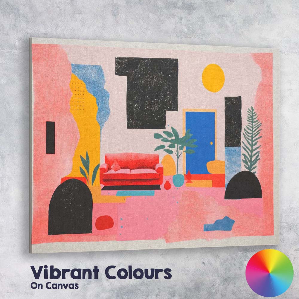 Colourful Contemporary Living Room Interior Abstract Illustration Canvas Wall Art Print Decor Picture Ready to Hang