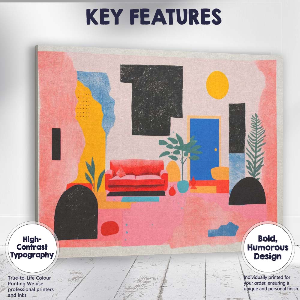 Colourful Contemporary Living Room Interior Abstract Illustration Canvas Wall Art Print Decor Picture Ready to Hang
