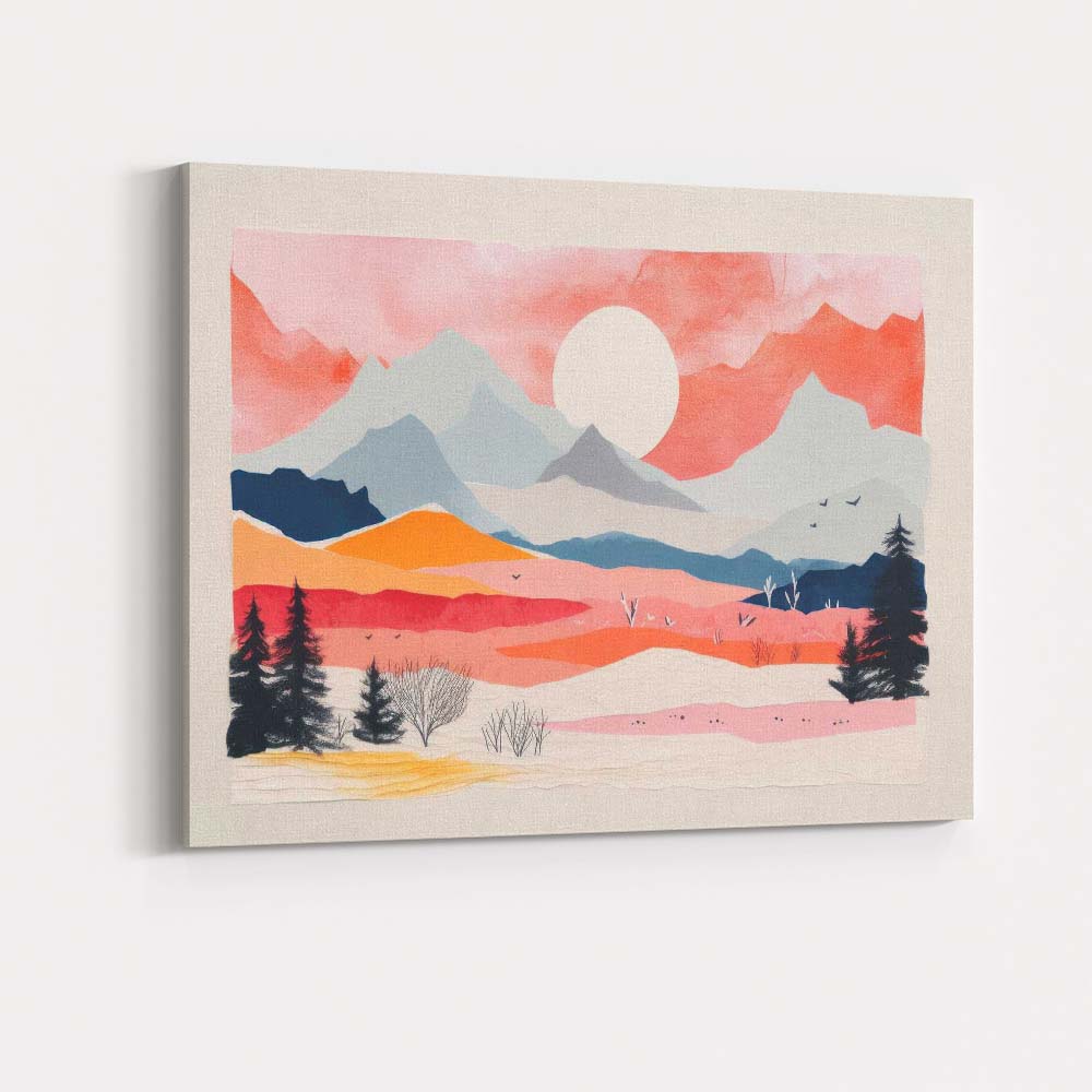 Pastel Mountain Valley Sunrise Minimalist Landscape Canvas Wall Art Print Decor Picture Ready to Hang