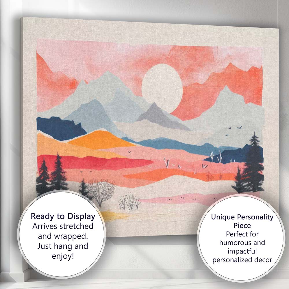 Pastel Mountain Valley Sunrise Minimalist Landscape Canvas Wall Art Print Decor Picture Ready to Hang