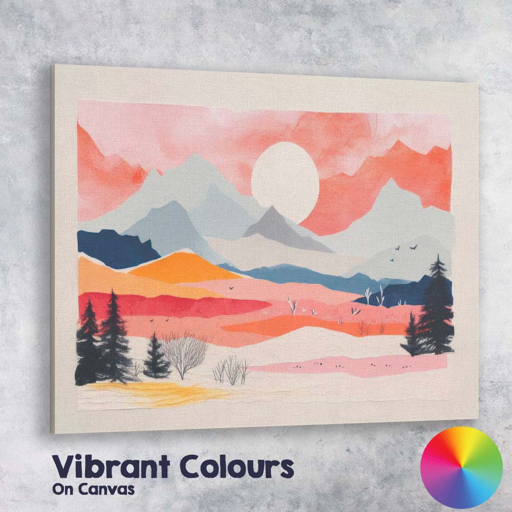 Pastel Mountain Valley Sunrise Minimalist Landscape Canvas Wall Art Print Decor Picture Ready to Hang