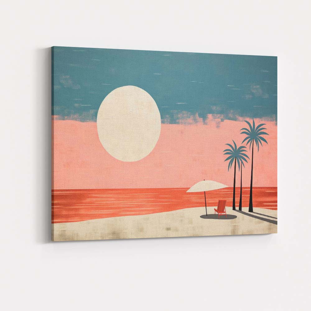 Minimalist Tropical Beach Sunset Palm Trees Coastal Canvas Wall Art Print Decor Picture Ready to Hang
