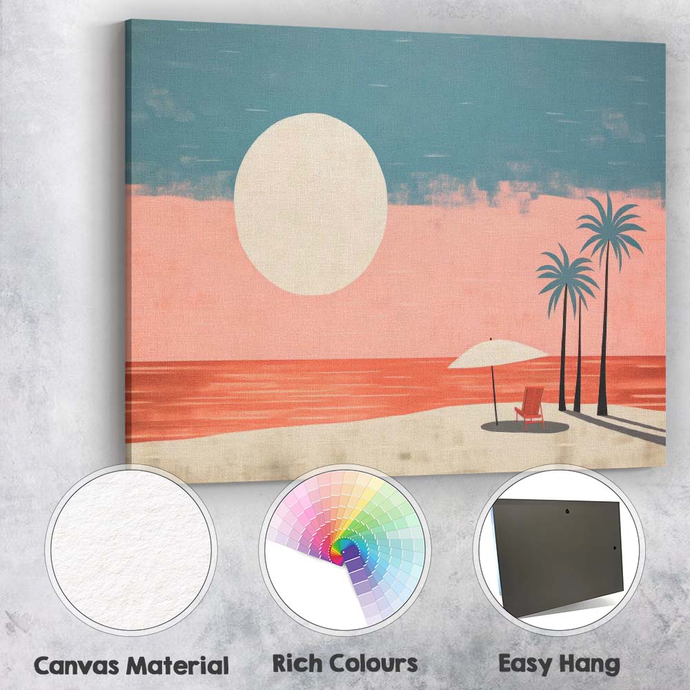 Minimalist Tropical Beach Sunset Palm Trees Coastal Canvas Wall Art Print Decor Picture Ready to Hang