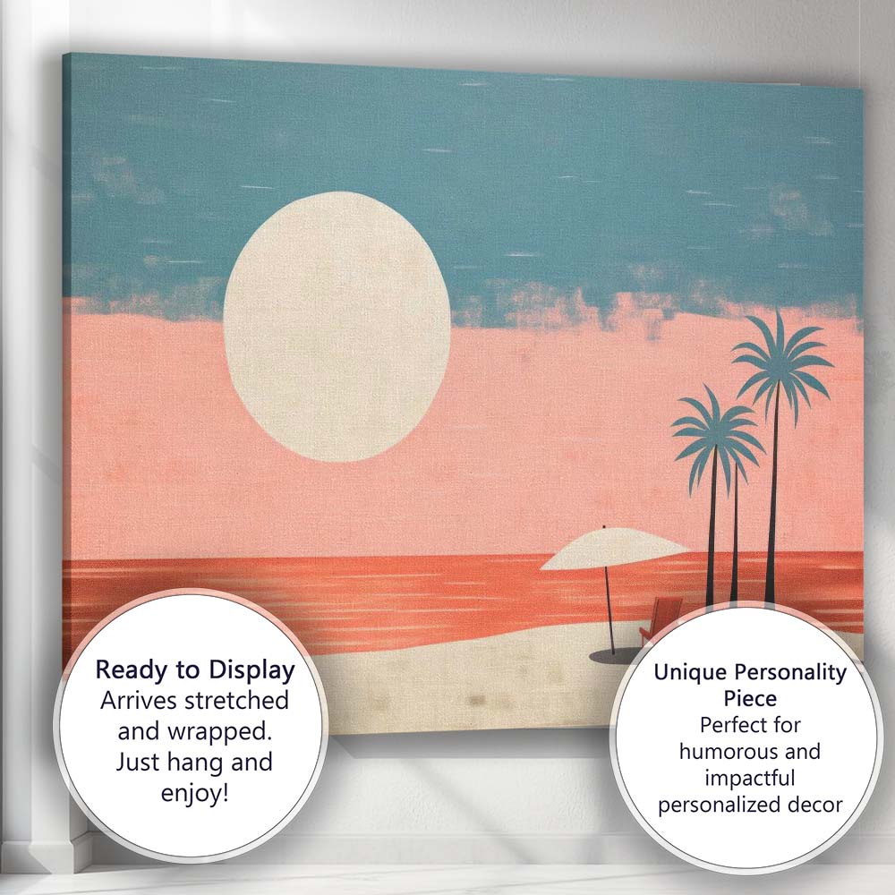Minimalist Tropical Beach Sunset Palm Trees Coastal Canvas Wall Art Print Decor Picture Ready to Hang