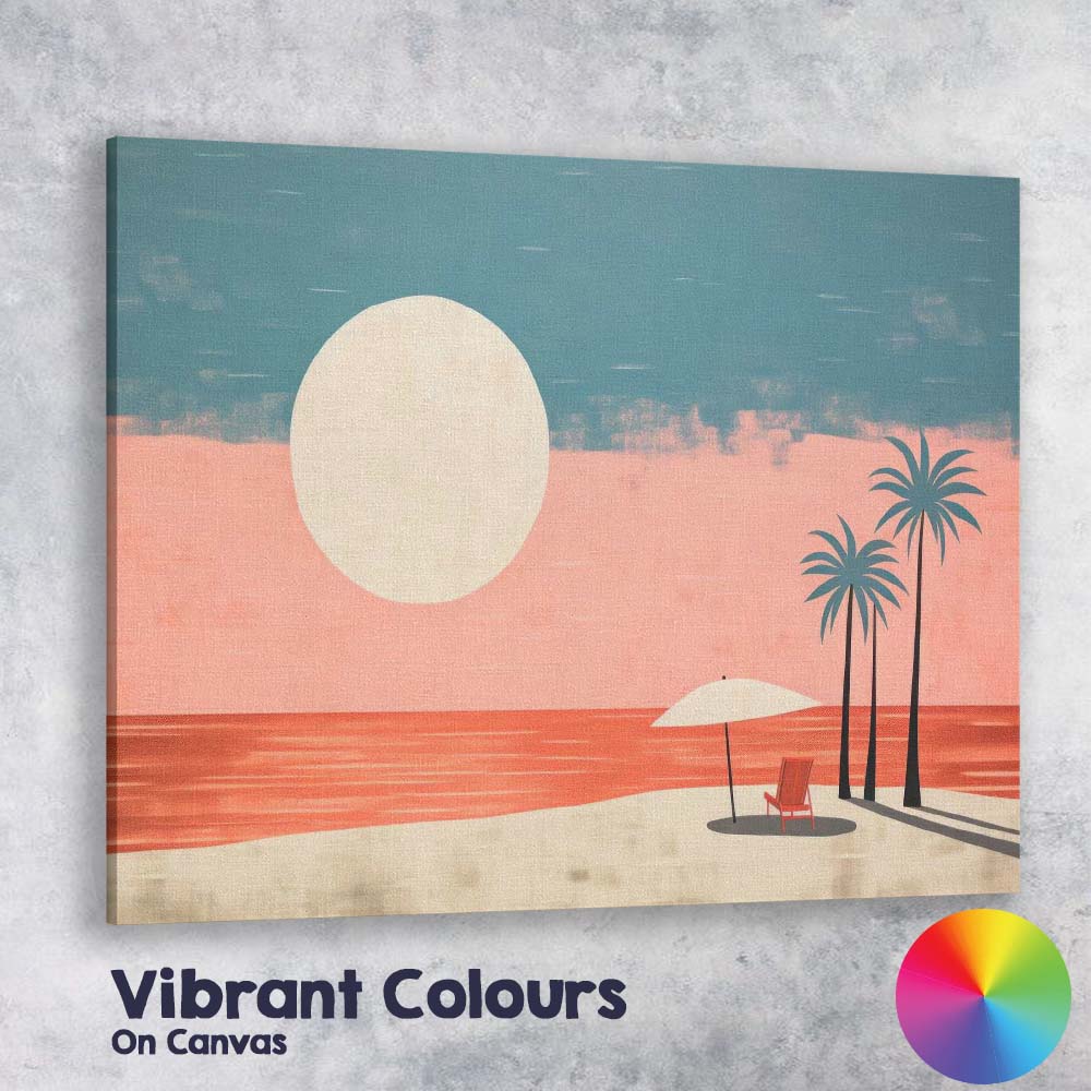 Minimalist Tropical Beach Sunset Palm Trees Coastal Canvas Wall Art Print Decor Picture Ready to Hang