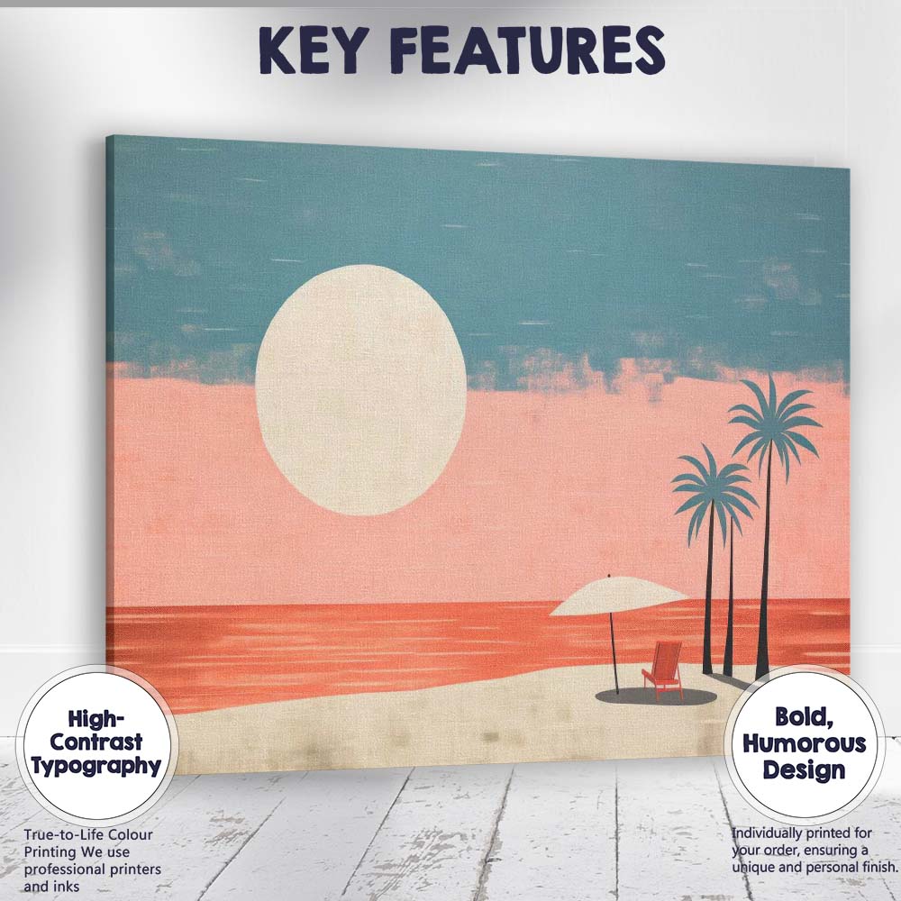 Minimalist Tropical Beach Sunset Palm Trees Coastal Canvas Wall Art Print Decor Picture Ready to Hang