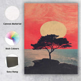 Solitary Coastal Tree Pink Sunset Seascape Landscape Canvas Wall Art Print Decor Picture Ready to Hang