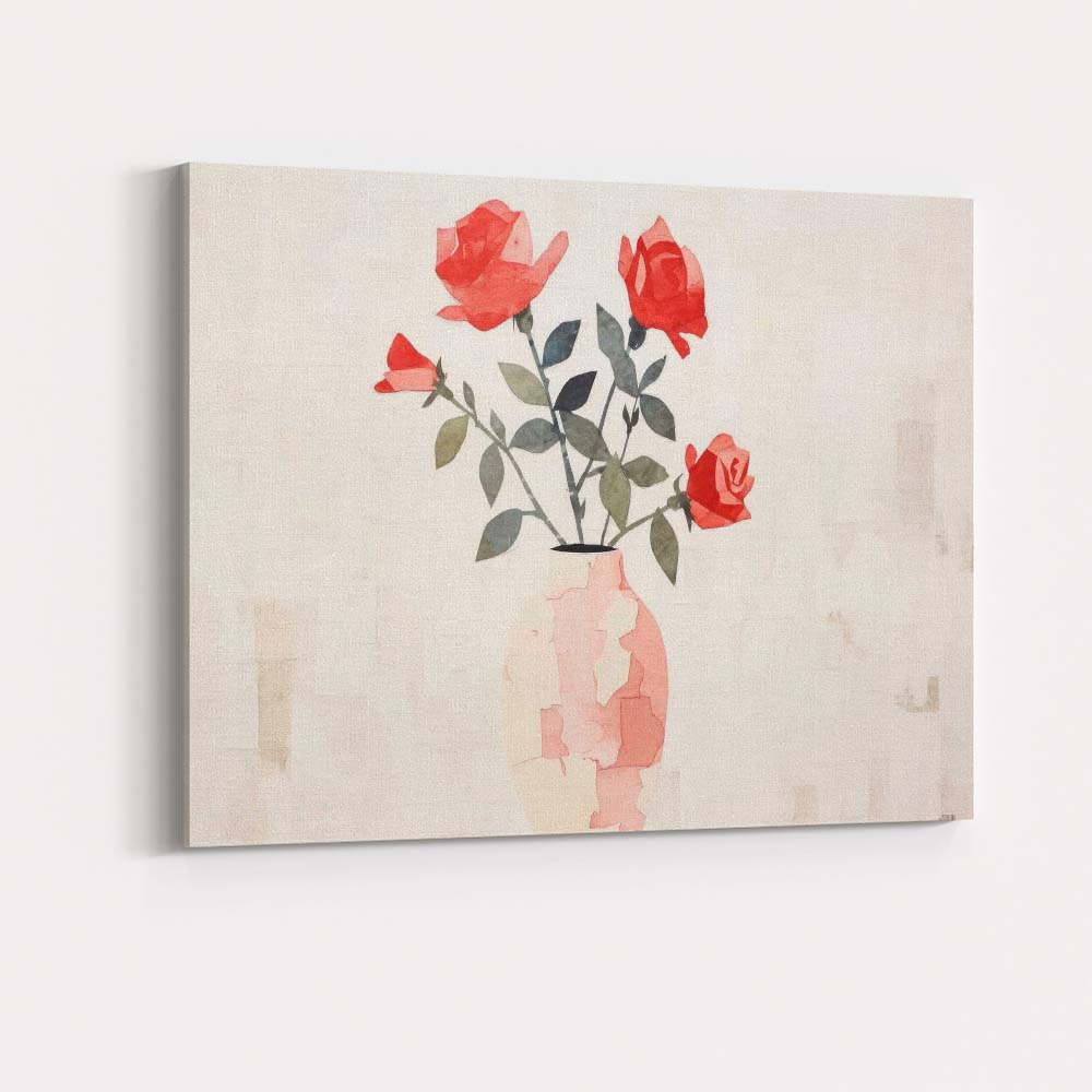 Minimalist Red Rose Bouquet Watercolour Floral Vase Canvas Wall Art Print Decor Picture Ready to Hang