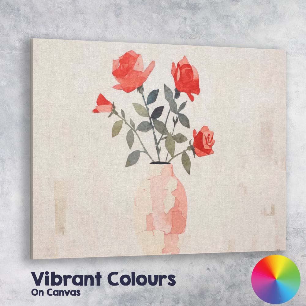 Minimalist Red Rose Bouquet Watercolour Floral Vase Canvas Wall Art Print Decor Picture Ready to Hang