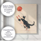 Playful Black And White Kitten Chasing Basketball Whimsical Animal Canvas Wall Art Print Decor Picture Ready to Hang